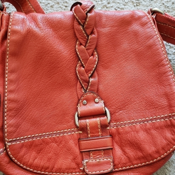 Fossil Leather Crossbody Bag Shoulder Canvas Strap Braided Floral Satin Lined - Picture 9 of 15